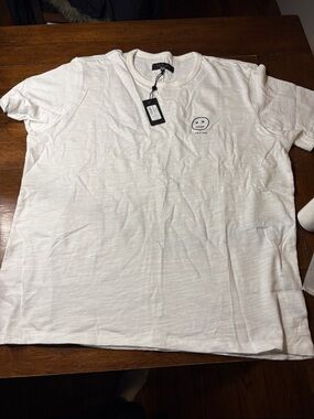 rag & bone White Short Sleeve Crewneck Tee with Small Chest Graphic- sour face